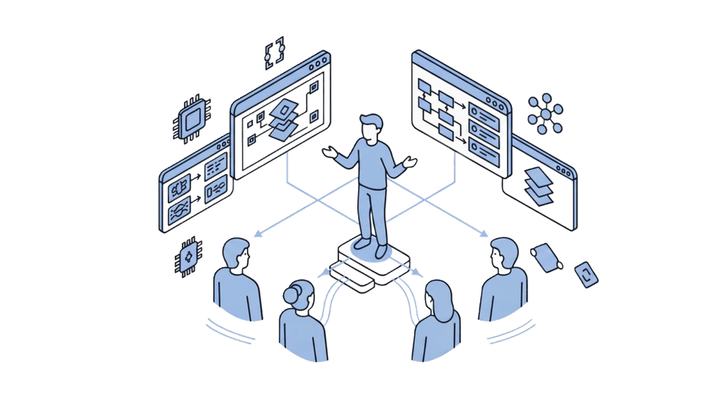AI training and enablement — a facilitator guiding teams through AI workflows