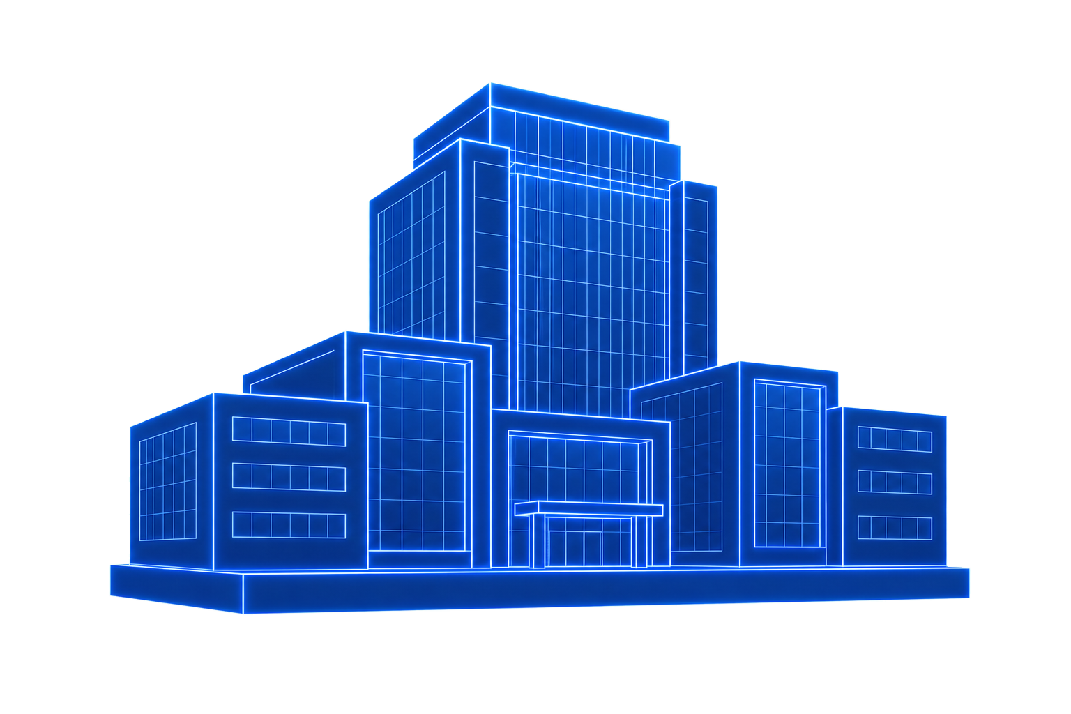 Luminous architectural illustration of a unified private equity holding company