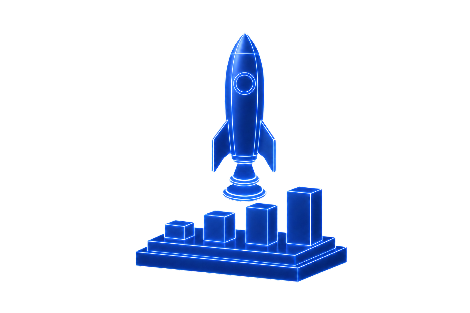 Luminous illustration of a venture launch rising above four growth stages